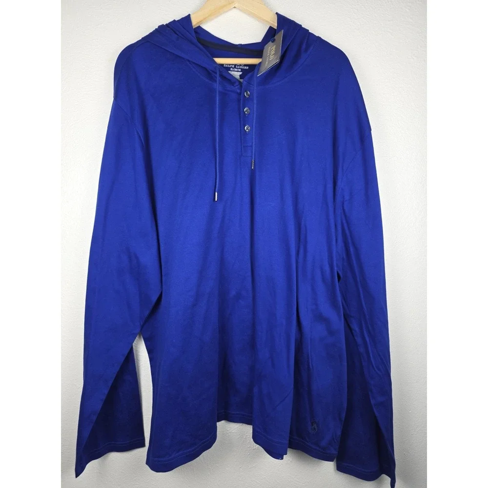 Polo Ralph Lauren Lightweight Hoodie Blue 100% Cotton Drawstring Men Size XL NWT